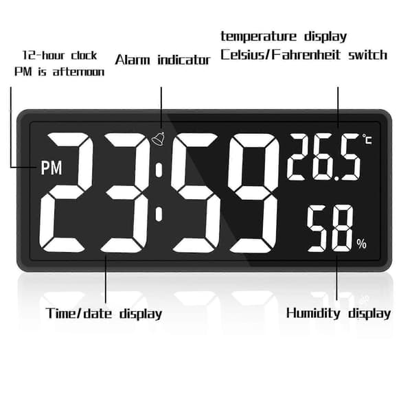 LED digital väggklocka, stor sifferdisplay, inomhuskontor vit, 11