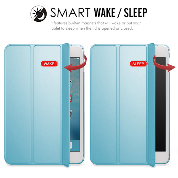 - Slankt, let Smart Case Stand Cover med Transparent Mat Bagside og Auto Vågn/Sov Funktion - Blå