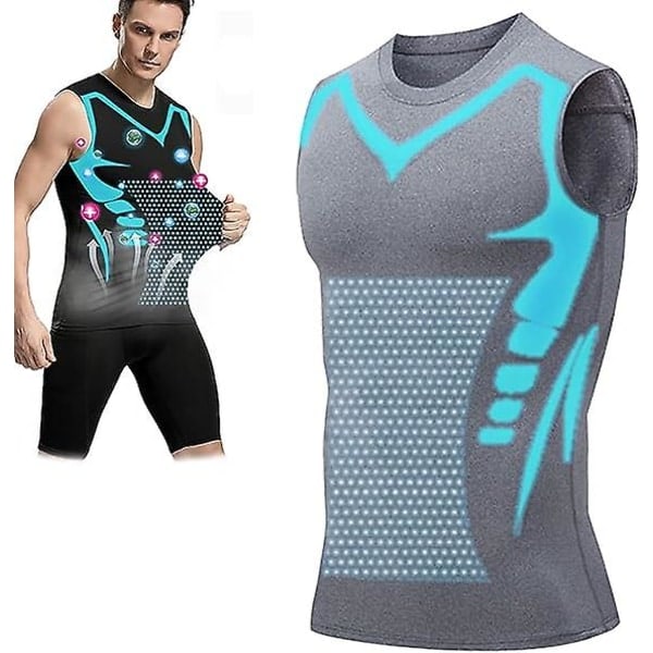 Ionic Shaping Vest, Kroppsshapare för Män, 2023 Ny Version Ionic Shaping Vest för Män, Bekväm Andningsbar Is Silke Tyg Grå S