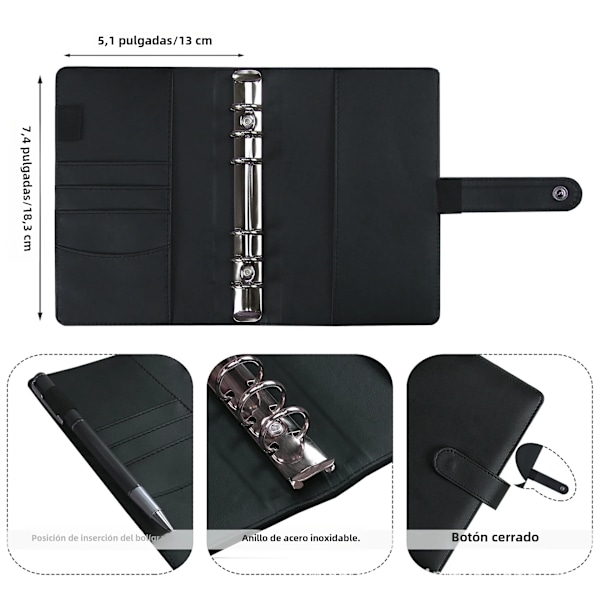 A6 Budget Planner med 12 Kontantkuvert, Färgglad PU Läder Notebook Pärm med 12 st A6 Pärmfickor black A6
