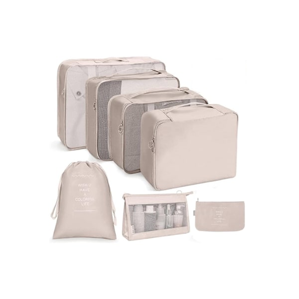 7/8/9/10 Delars Set Reseorganisatör Förvaringsväskor Resväska Packningskuber Set Fodral Bärbar Bagage Kläder Sko Ordning Påse Vikbar 7 pcs beige 1