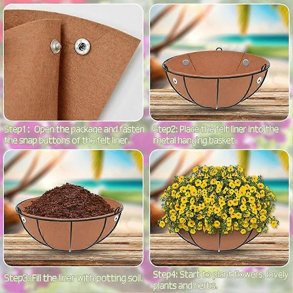 3 delar X tygväxtkorgsfoder - Filtblomkruksfoderbyte - Fiberfoder för hängande korgar Blommor A Brown