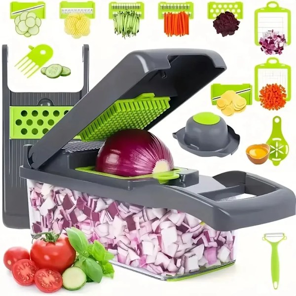14/16 i 1 Multifunksjonell Grønnsakskutter Håndtak Matrist Grønnsakskutter Grønnsak Slir Dir Kutt Kjøkkenartikler cocina 14 in 1 grey1