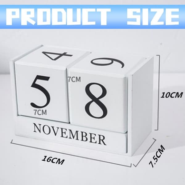 1 Träkalender, elegant design, utbytbara datumblock, hemmakontorsdekoration.