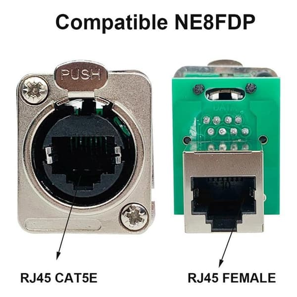 20 stk. Ethercon RJ45 chassisuttak, Ethercon NE8FDP gjennomkobling, RJ45 Cat5 serie D panelmontert uttak