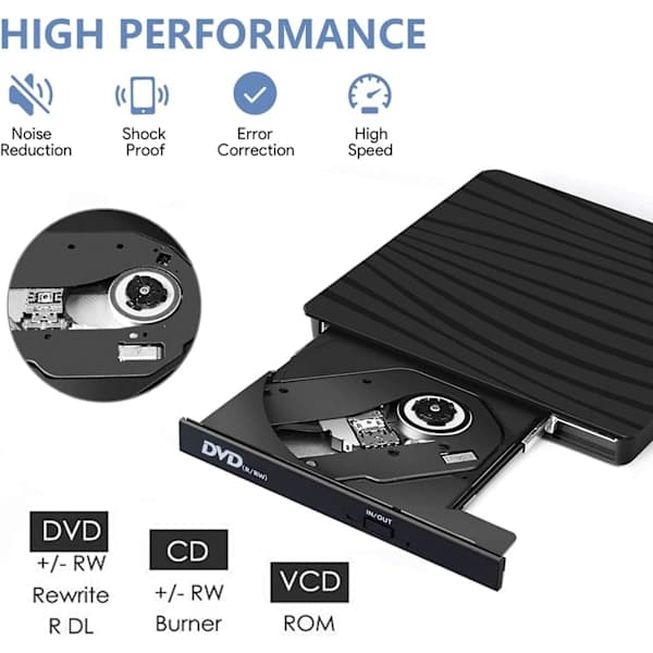 Ekstern USB 3.0 CD DVD-drev, Ekstern CD/DVD/RW/ROM-brænder til overførsel til store systemer Windows 10/8/7/XP/Vista/Linux/Mac OS/PC