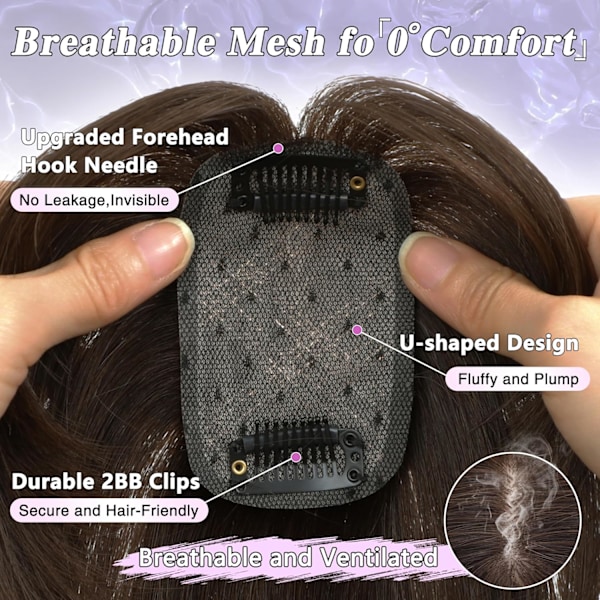Hårtoppar för Kvinnor Äkta Människohår - 360°3D Topp med Lugg för Tunnare Hår Clip in Lugg med Uppgraderad Silkebas Perfekt för Daglig Användning, 4×6 Mörk Dark Brown 3D 5x10 Bangs
