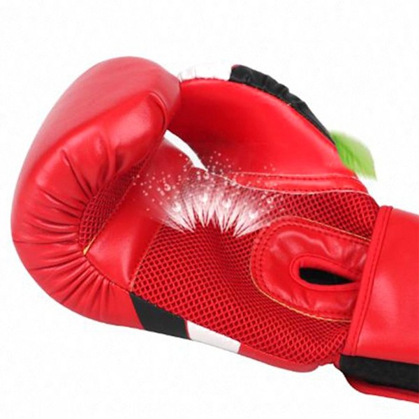 1 par boxningshandskar i PU-läder med andningshål, slitstarka, stängning med handledsband, hög styrka red-8oz