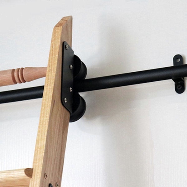 Rullende Biblioteksstige Hardware Kit Højtydende Toprulle Black Rail Length 2m
