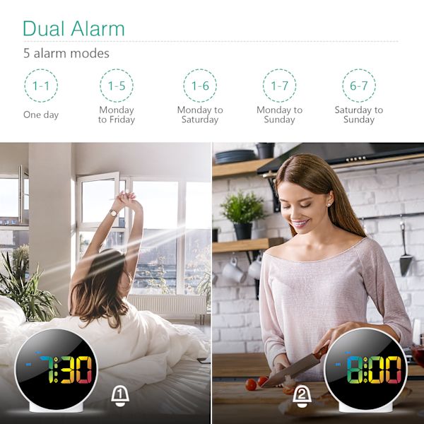 Digital Väckarklocka LED Bordsklocka Snooze Visningstid Nattlampa Skrivbords Rund Klocka USB Väckarklocka Heminredning Gåvor 3 Färger White