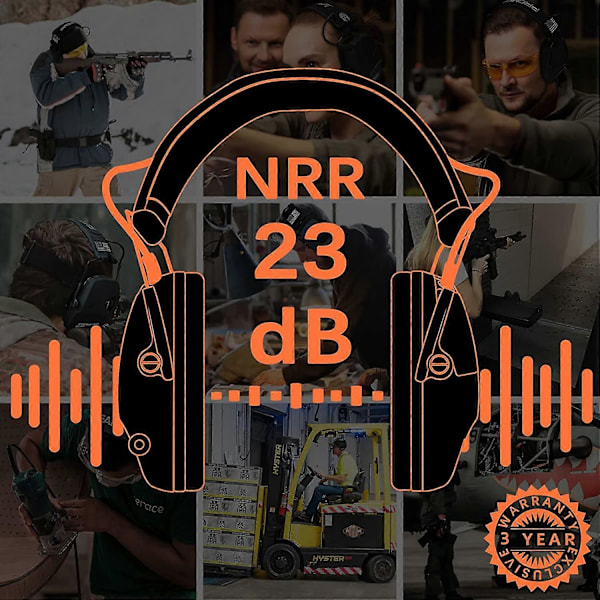 ZOHAN Ørebeskyttelse Elektronisk Hørselvern Sparta Aktiv Beskyttelse for Skyting Øreklokker NRR 23dB Støyreduksjon Black