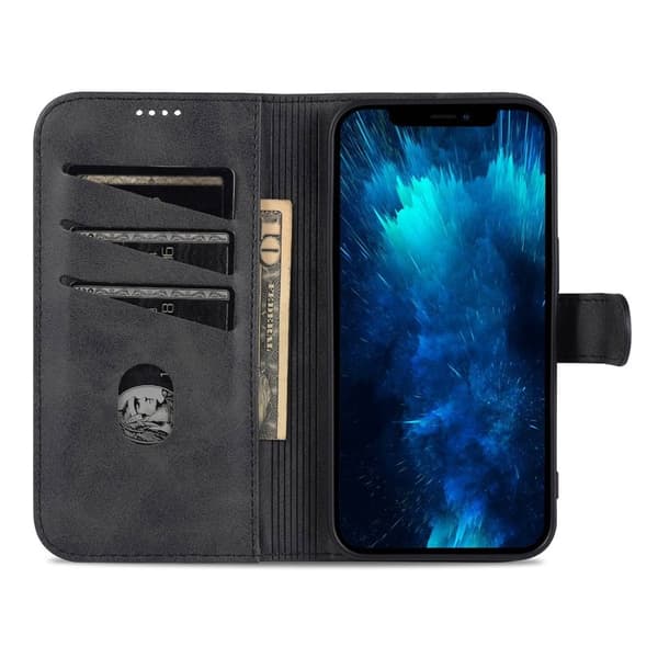 AZNS iPhone 14 Pro Wallet Case Artificial Leather - Shockproof - Black