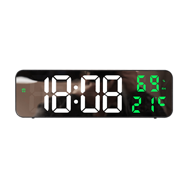 9 Tum Stor Digital Väggklocka Temperatur Luftfuktighet Nattläge Snooze 12/24H USB Pl-in Version Elektronisk LED Väckarklocka Mirror Green TEMP 9 inch