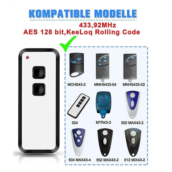 Compatible with Novoferm MINI-NOVOTRON 522 524 433MHZ rolling code garage door remote control White & Black