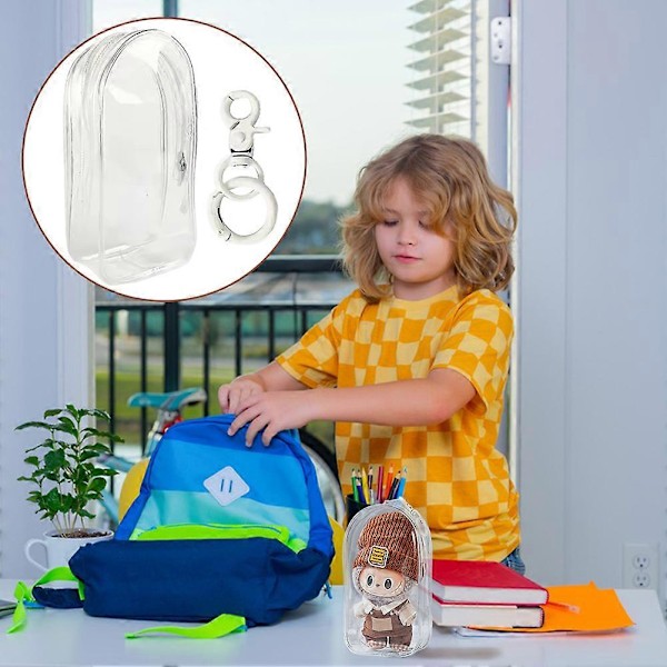 PVC Labubu Dukke Beskyttelsesetui Vandtæt Transparent Labubu Dukke Beskyttelsesetui til Tegneseriefigurer [DB] Black