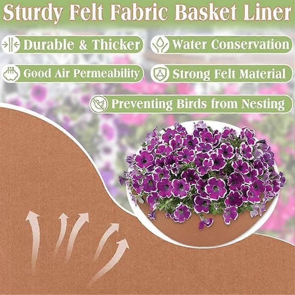 3 delar X tygväxtkorgsfoder - Filtblomkruksfoderbyte - Fiberfoder för hängande korgar Blommor A Brown
