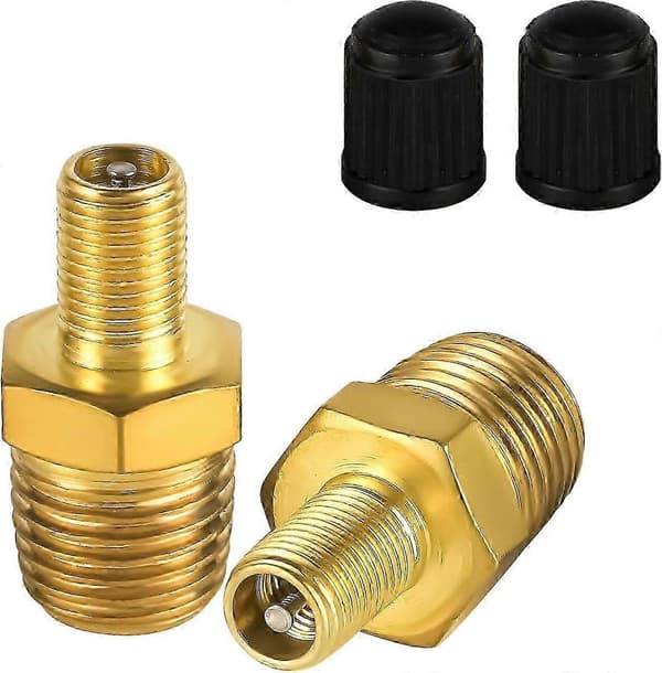 2 stk. messing luftfylderadapter, 1/4\" NPT (han) til standardventil til Schrader (han)