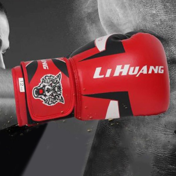 1 par boxningshandskar i PU-läder med andningshål, slitstarka, stängning med handledsband, hög styrka red-8oz