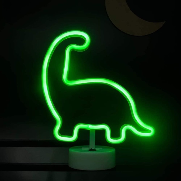 Led Neon Nattljus Med USB Och Batteri Grön Dinosaurie Form Lampa Neonljus Drivna Neon Ljus Med Piedestal Lys Upp Din Födelsedagsfest Barn Cl