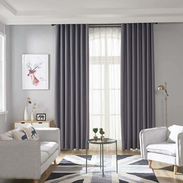 Mørklægningsgardiner til soveværelse og stue, 1 panel polyester med sort bagside (flere farver) gris W132 x H213cm+Grommet Top