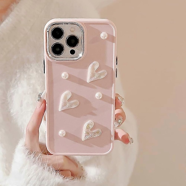 Kompatibelt med iPhone 11 Skal för Tjejer Kvinnor, Sött 3D Kärlekshjärta Pärldesign Skyddande Skal Mode Slim Mjuk TPU Stötsäkert Skyddande Skal för i 12