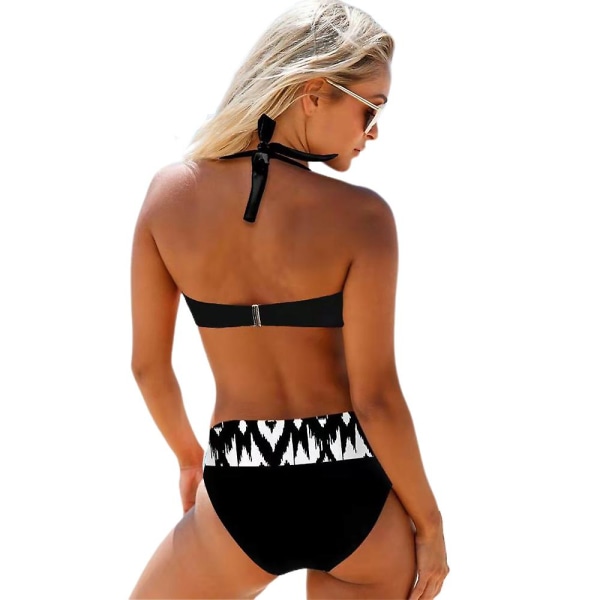 Printed vadderat Push Up Bikini Set Sexig Halterneck BH Top + Trosor Baddräkt Sommarlov Baddräkt Badkläder Black S