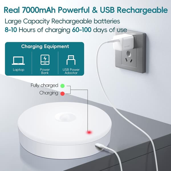 Rechargeable Ceiling Light with Motion Sensor and Remote Control, 7.4 inch, Wireless Ceiling Lamp, Battery Operated Cabinet Light, Motion Sensor, Battery Operated Lamp