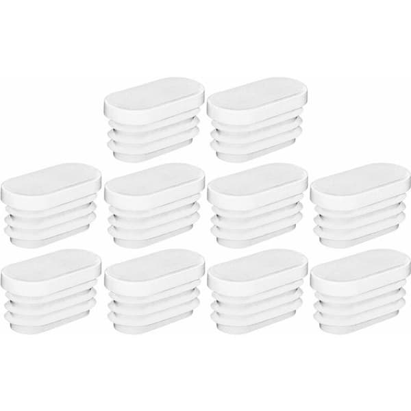 10x Rørendekapsel, oval 50x25mm, rillet indvendig, hvid PELD, til møbelben.