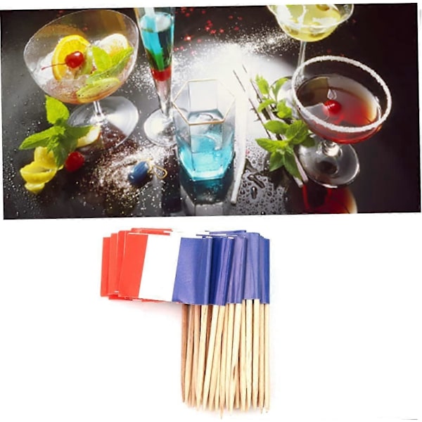 Mini Fransk Flagga Cupcake Topp Dekorativ Bar Flagga, Cocktail Bar Banner, 100 stycken
