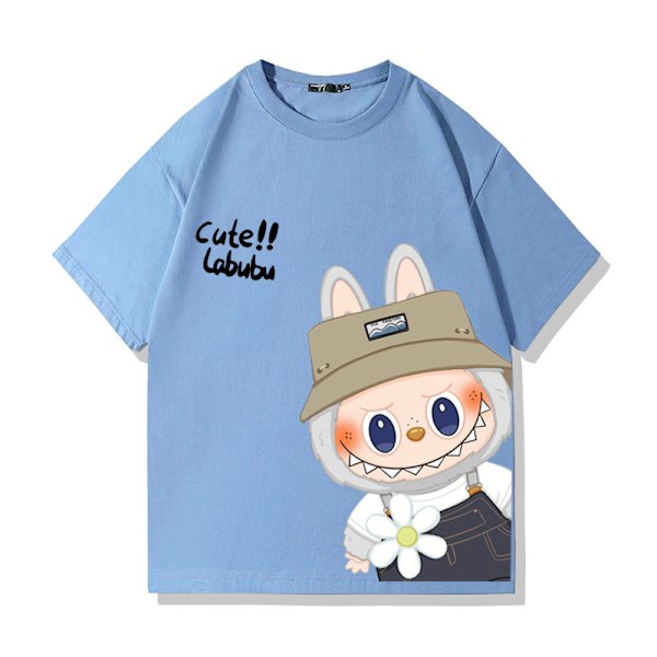Labubu Puuvilla T-paita Lyhythihainen Aikuisille ja Lapsille - Pehmeät ja Hengittävät Arkipaidat - Unisex Tyylikäs Muotoilu - Sopii Päivittäiseen Käyttöön sininen blue 4XL