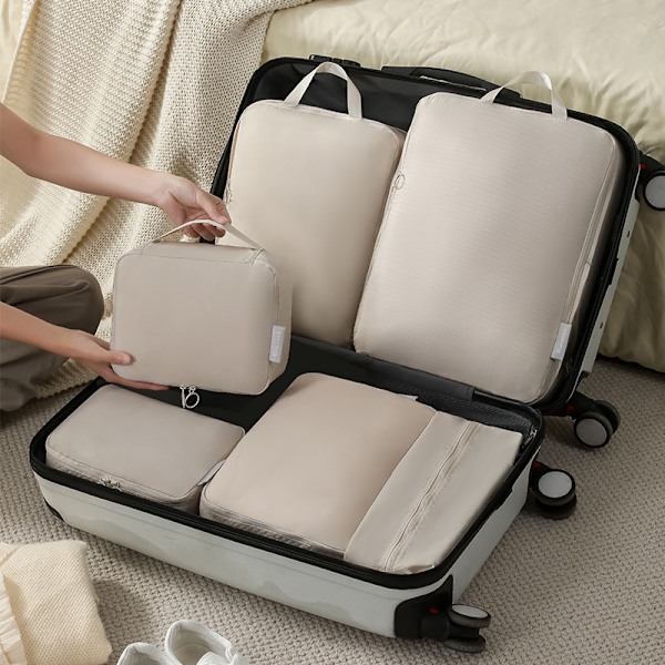 Resekompressionsväska Bagage Resväska Förvaringsväska Platsbesparande Kläder Handduk Skor Organizer Väska Vattentät Vikbar Väska Grey- 6 pcs set