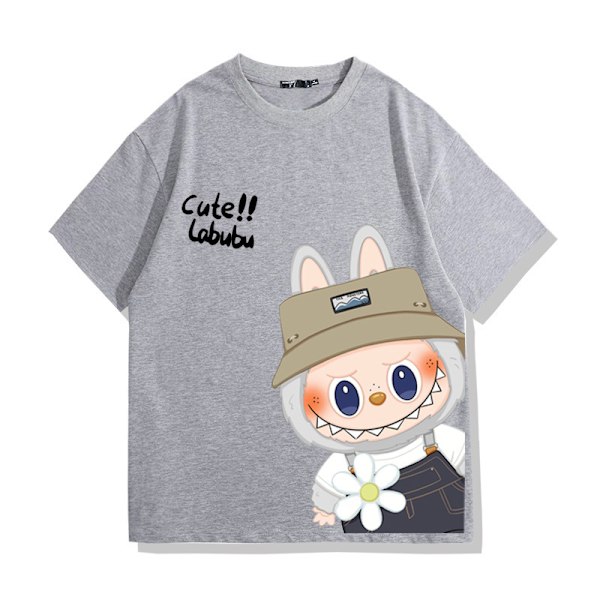 Labubu Puuvilla T-paita Lyhythihainen Aikuisille ja Lapsille - Pehmeät ja Hengittävät Arkipaidat - Unisex Tyylikäs Muotoilu - Sopii Päivittäiseen Käyttöön harmaa grey 4XL