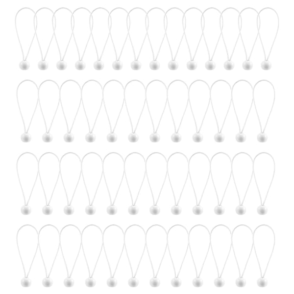 50 st Bungee Cord med Kulor Elastiska Band Bungee Toggle Band för Festtält, Tältbanners, Flaggstänger, Presenning (Vit) 12