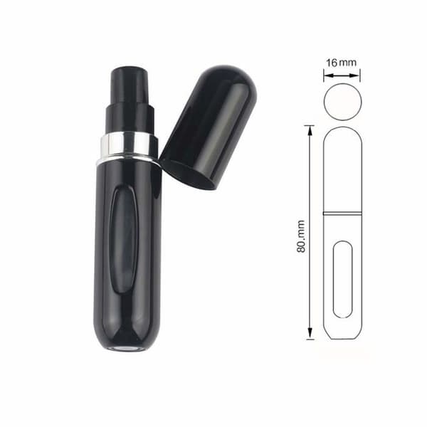 Set med 5 x 5 ml parfymförstörare, mini bärbara reseflaskor i glas, tomma metallsprutor