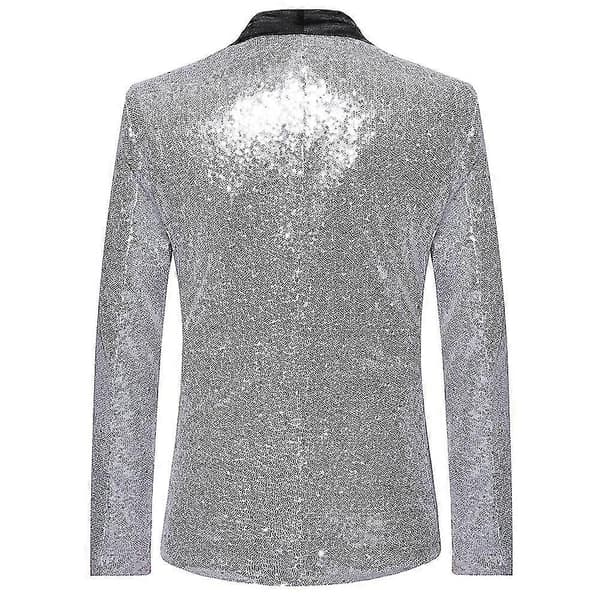 Herr Mode Paljett Casual Blazer Bröllopsfest Kostym Jacka Silver L