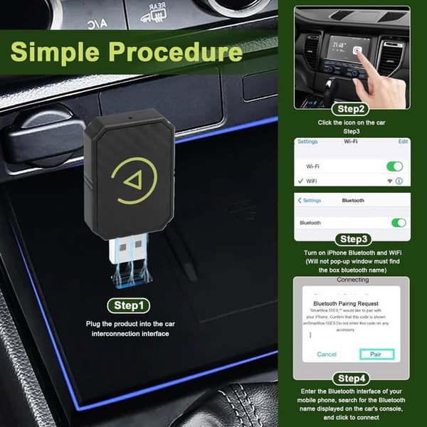 Langaton CarPlay-sovitin, CarPlay USB-dongle, 2-in-1 langaton CarPlay-sovitin autoon ja Android Autoon, 5G WiFi, Plug & Play