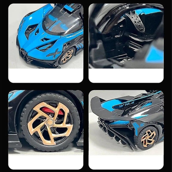 1:32 Bugatti Bolide Legering Sportbil Modell Diecast Metal Leksak Racing Fordon Bilmodell Simulering Ljud och Ljus Barnpresent Ingen låda Green