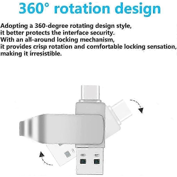 128GB USB Type-C Flash Drive Telefon Foto Stick USB C Thumb Drive Memory Stick Ekstern Datalagring til Android Telefon og Computere sølvfarvet