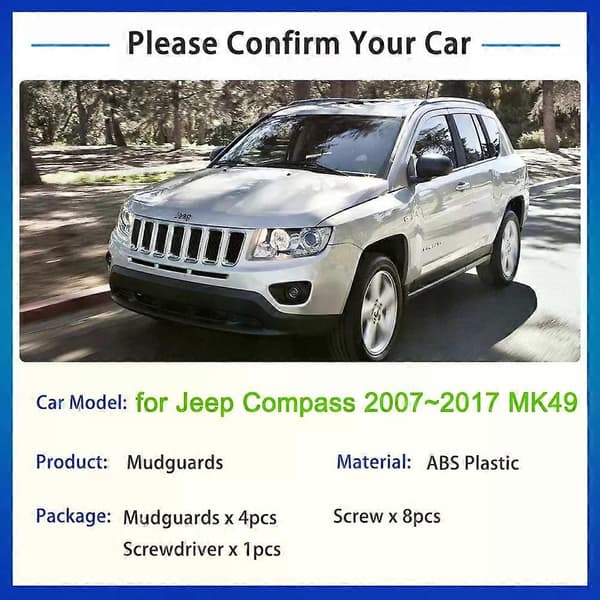 Højkvalitets stænklapper til Jeep Compass 2007~2017 MK49 2011 2012 2013 2014 2015 2016 MudGuards Splash Guards Front Fender Flaps Car Styling Accessories 2011-2017