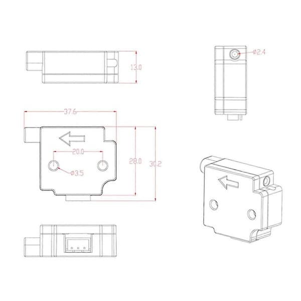 1 stk. sensorbrytertillbehør for ANYCUBIC Kobra 2 Pro/Kobra 2Plus/Kobra 2 Max filamentdeteksjonsmodul Black