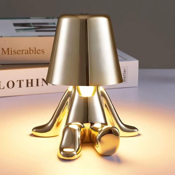 Touch bedside lamp, gold Thinker lamp, cordless rechargeable portable decorative nightstand lamp with USB charging (gold, A)