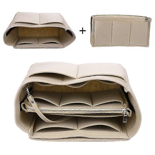30% rabat på bedste tilbud - taskeorganisatorindsats, filt taskeorganisator med lynlås, håndtaske- og toteformgiver, kompatibel med Speedy Neverfull Tote, 6 farver Khaki 26*13*16