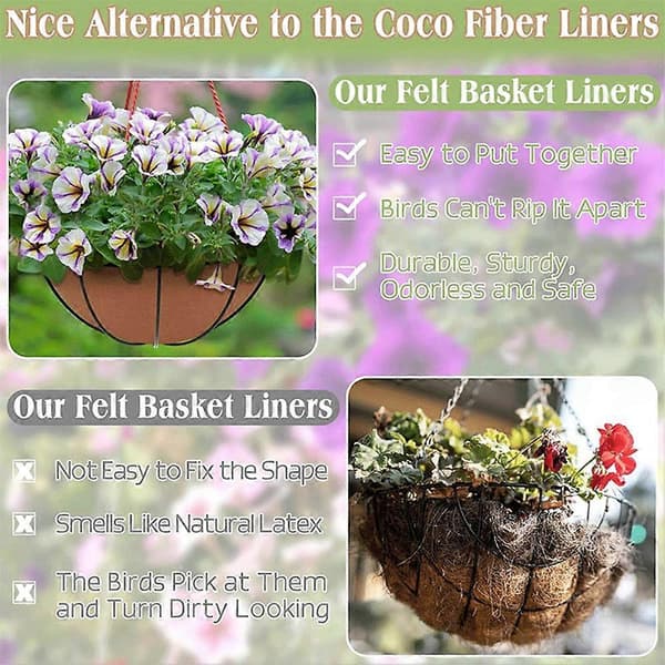 3 delar X tygväxtkorgsfoder - Filtblomkruksfoderbyte - Fiberfoder för hängande korgar Blommor A Brown