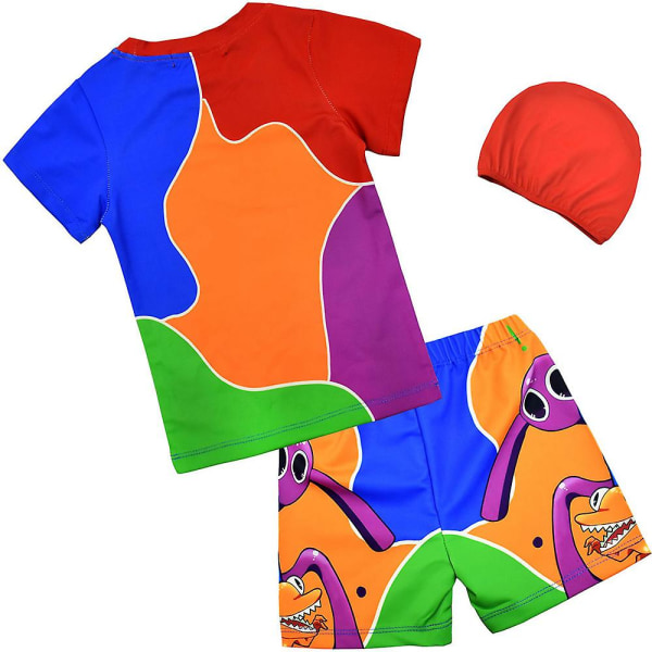 Barn Roblox Rainbow Friends printed toppar + shorts med cap 3 st baddräkt badkläder 5-6 Years
