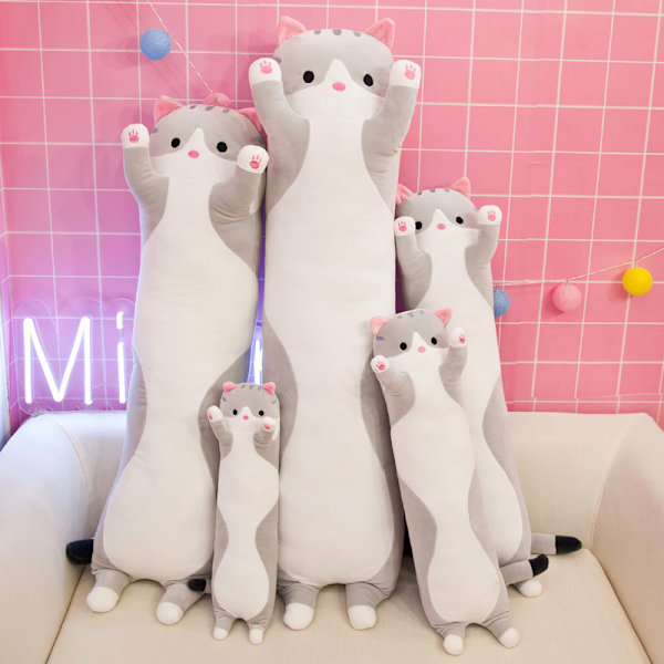 Söt Katt Sova Lång Plysch Att Skicka Barnens Kudde Almofada Coussin Födelsedag Dekorativa Cojines infantiles grandes Sittdyna Grey 50cm
