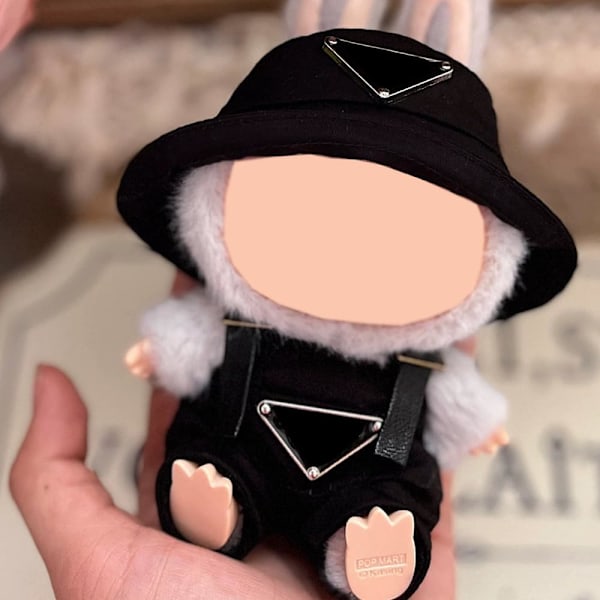 Kläder för Labubu (INGEN Docka), Hatt & Jumpsuit Set för 17cm Labubu Tillbehör Kostym Black