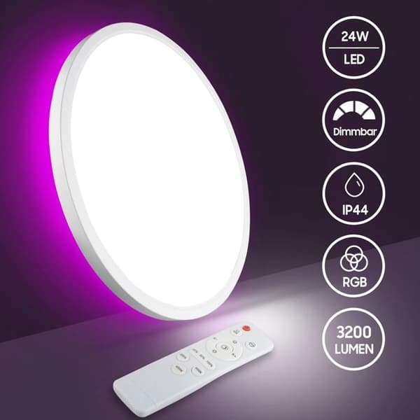 Dimmable LED Ceiling Light - with Remote Control, Ceiling Lamp, Living Room Lamp, Flat Round, Interior, 1 pc, 29×29×3 cm