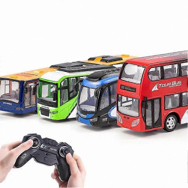 Fjernkontrollbuss med lyseffekter og dobbeltdekkerdesign for barn - Elektrisk lekebil for gutter og barn Blue Double Decker