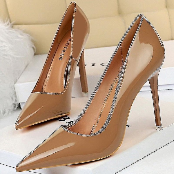 Damstiletto Court Shoes 8cm Sexig Slip On spetsad tå Patent högklackat för festbal Bröllop stilettklackar