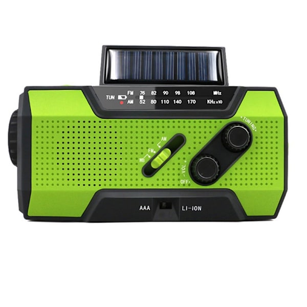 Kannettava hätäsääradio NOAA/AM/FM USB/Solar/Ladattava Käsikampi SOS Sireeni ja Taskulamppu, Hätäsääradio verde2
